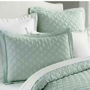 Pottery Barn Mint Green Belgian Flax Linen Diamond Quilted Sham (ONE) Standard